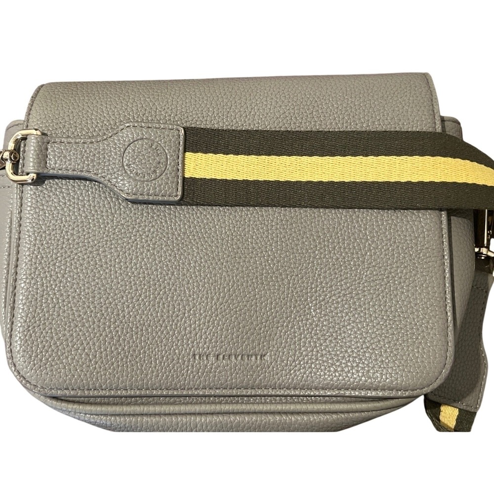 The Eleventh Hour Vegan Pebbled Leather Crossbody Bag Womens Gray Striped Strap